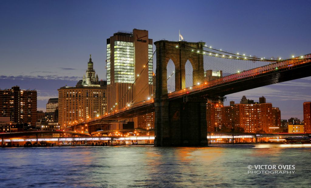 New York - Manhattan and Brooklyn Bridge from Brooklyn at twilight